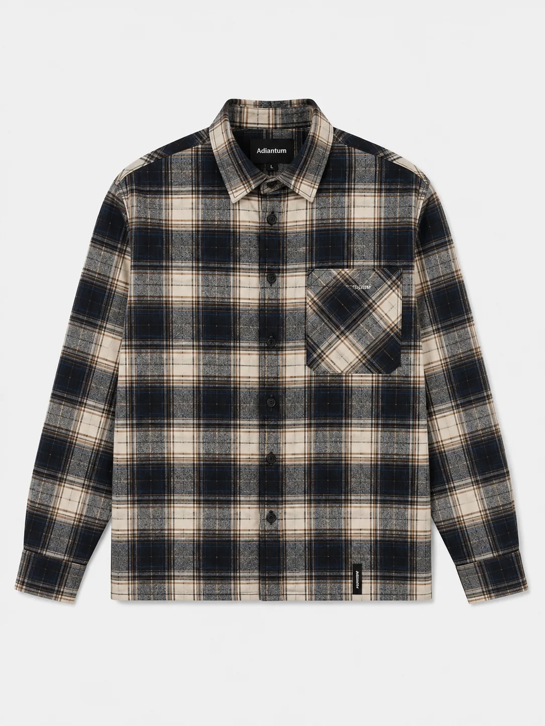 Adiantum Classic Plaid Flannel Shirt – Beige & Navy