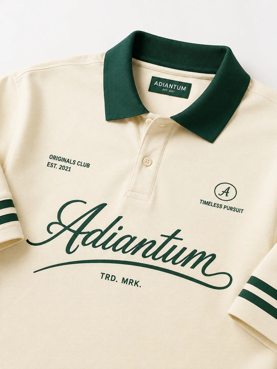 Adiantum Originals Club Premium Polo Shirt – Ivory & Forest Green