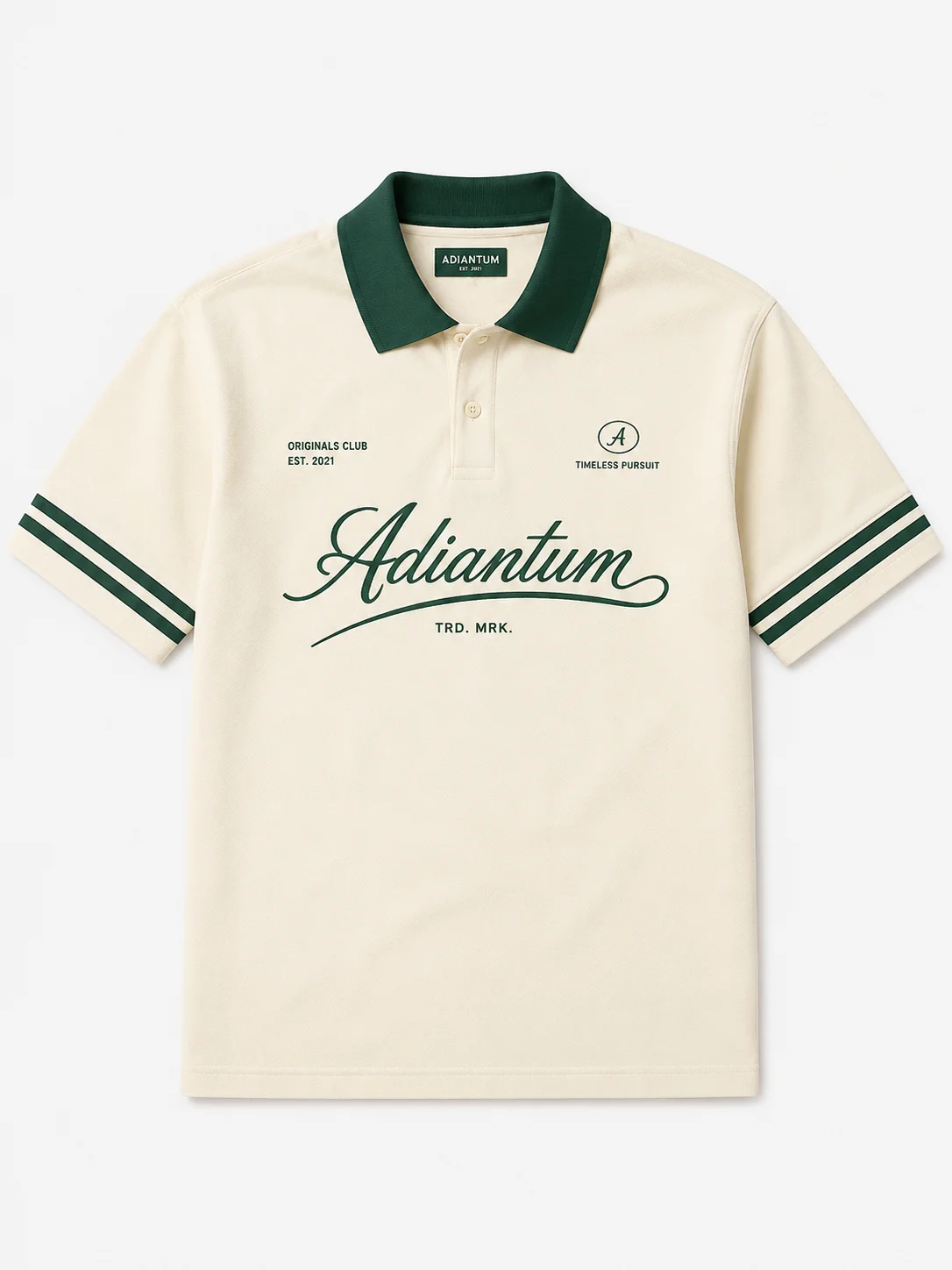 Adiantum Originals Club Premium Polo Shirt – Ivory & Forest Green