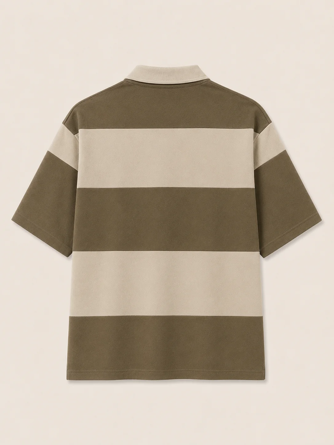 UrbanChill Oversized Striped Polo Shirt – Sand & Khaki