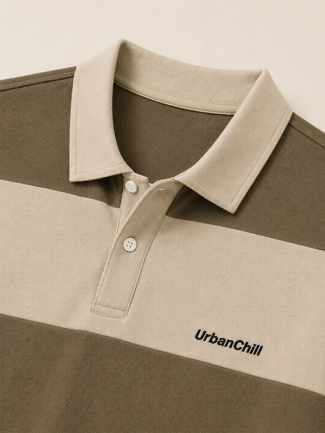 UrbanChill Oversized Striped Polo Shirt – Sand & Khaki