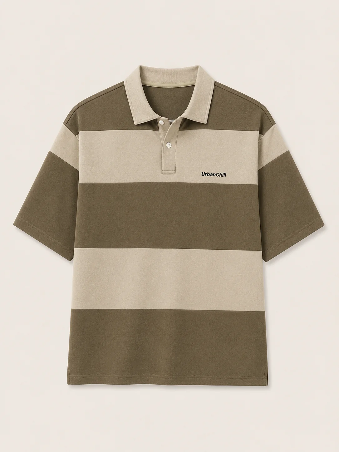 UrbanChill Oversized Striped Polo Shirt – Sand & Khaki
