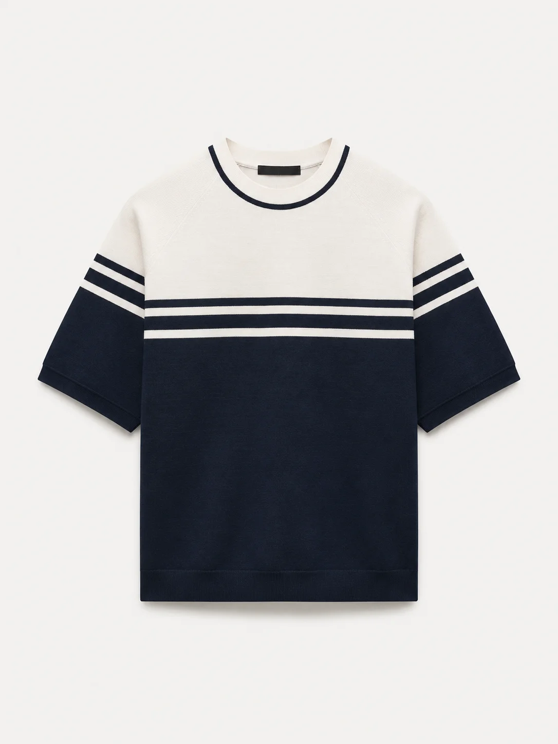 Urban Heritage Knit Stripe T-Shirt – Ivory & Navy